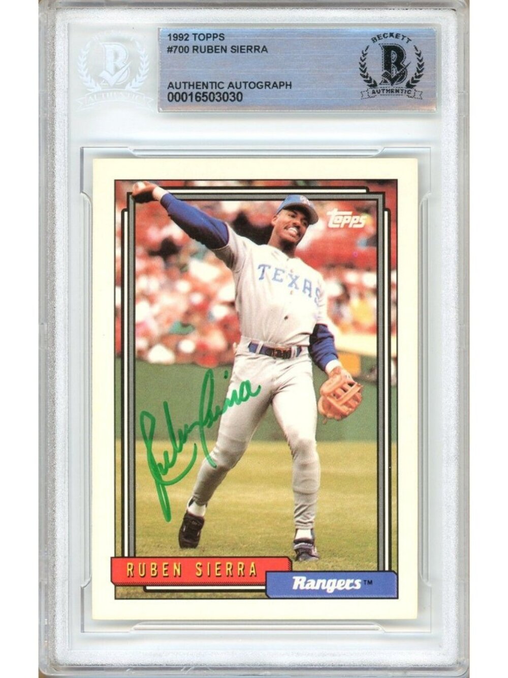 Ruben Sierra Signed 1992 Topps #700 Texas Rangers Beckett BAS Slab MLB Auto Card